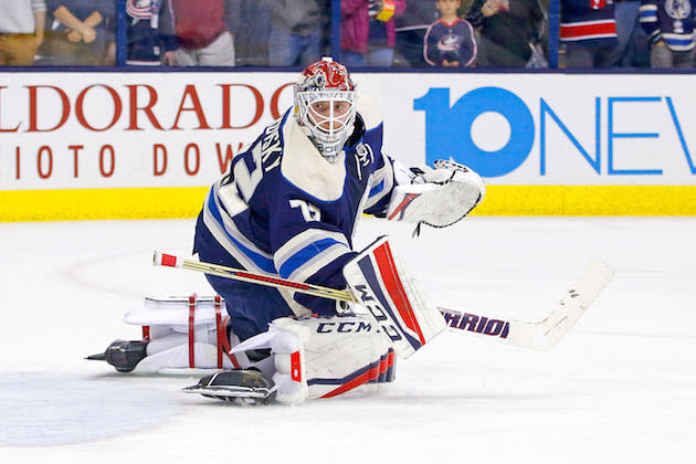 COLUMBUS, OH - NOVEMBER 18: Sergei Bobrovsky #72 of the Columbus Blue Jackets warms up prior to the start of the game against the New York Rangers on November 18, 2016 at Nationwide Arena in Columbus, Ohio. (Photo by Kirk Irwin/Getty Images)