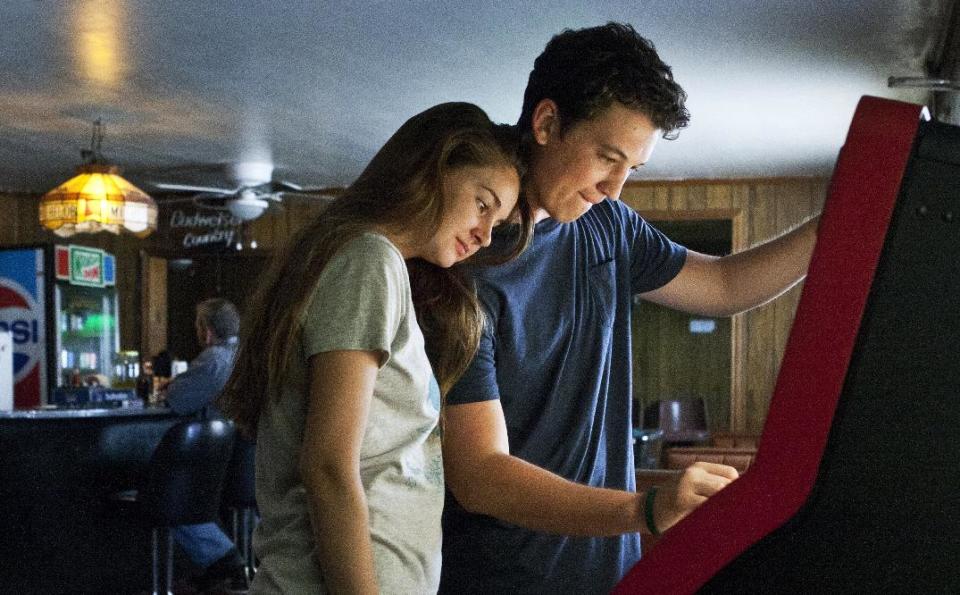 This publicity image released by A24 Films shows Shailene Woodley, left, and Miles Teller in a scene from "The Spectacular Now." (AP Photo/A24 Films)