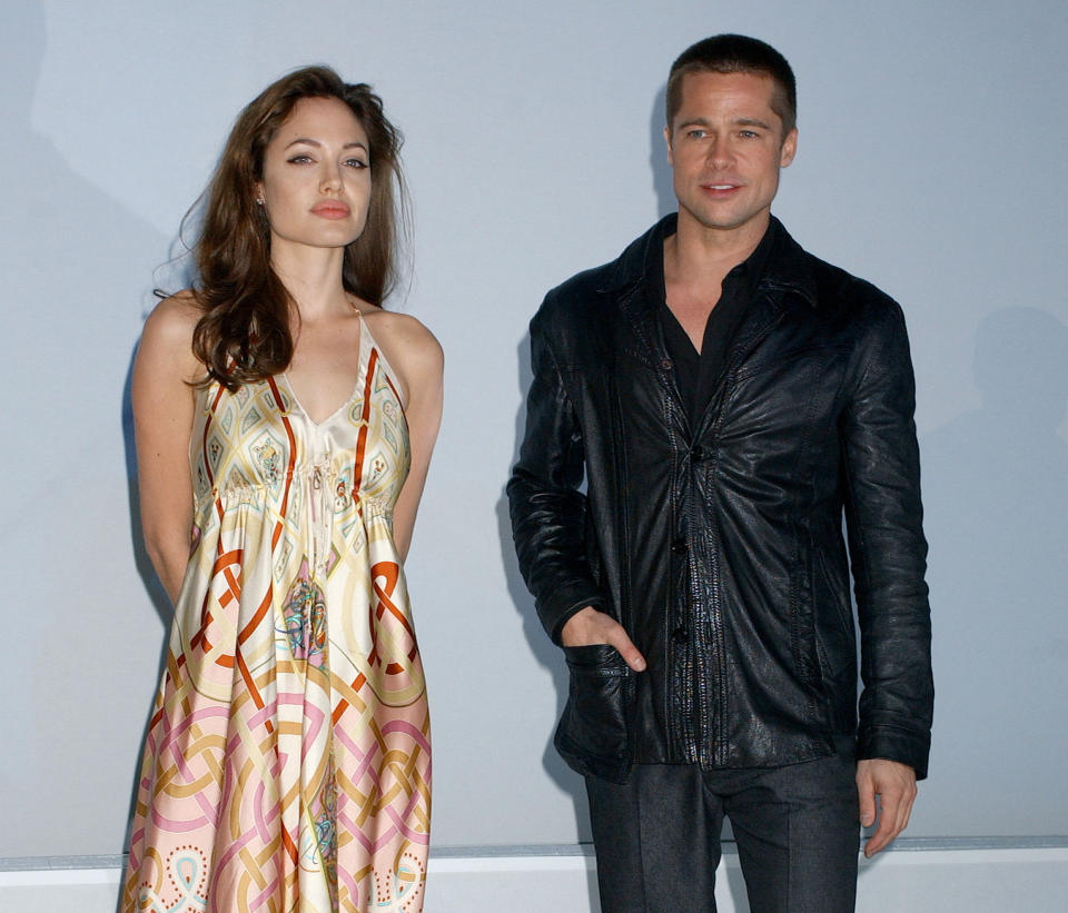 Angelina Jolie and Brad Pitt at the Pairs Hotel in Las Vegas, Nevada (Photo by Gregg DeGuire/WireImage)