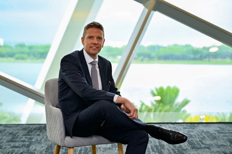 Matti Lehmus, President and CEO of Neste, poses for photos after an interview with Reuters at Gardens by the Bay, Singapore