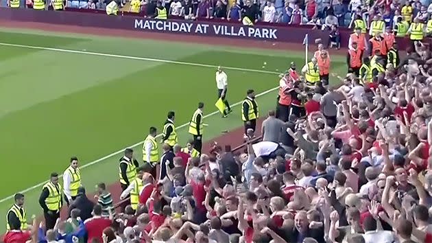 Pereira embraces fans after setting up Forest's equaliser. Pic: BeIN Sports