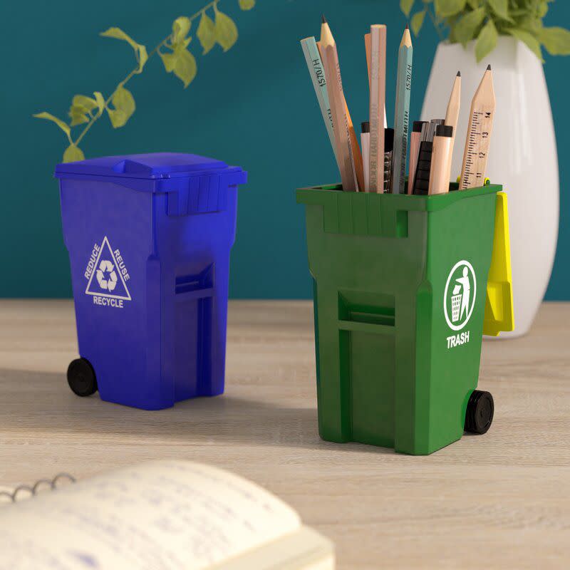 Reva Mini Curbside Trash and Recycle Can 2 Piece Pencil Cup Set