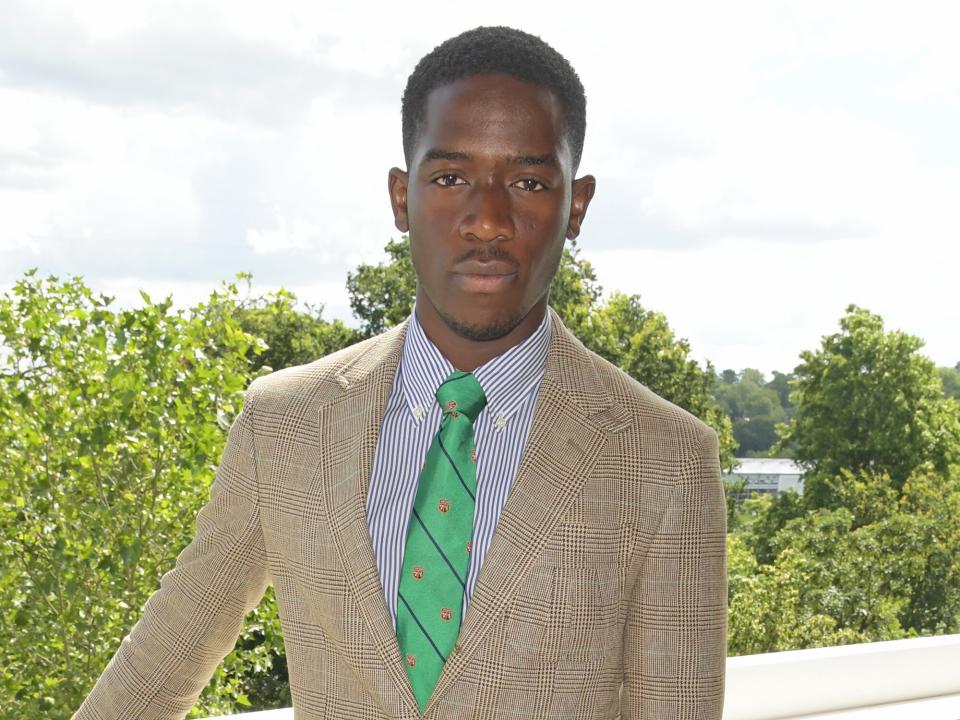 Damson Idris, wearing Ralph Lauren, attends the Polo Ralph Lauren & British Vogue day during Wimbledon at All England Lawn Tennis and Croquet Club on July 5, 2021 in London, England