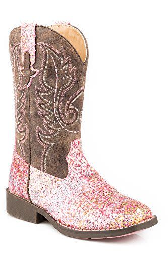 Roper Girls' Glitter Aztec Western Boot Square Toe Pink 12 D