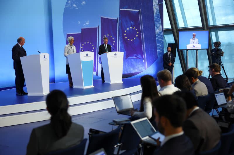 Christine Lagarde, European Central Bank (ECB) president addresses a news conference, in Frankfurt