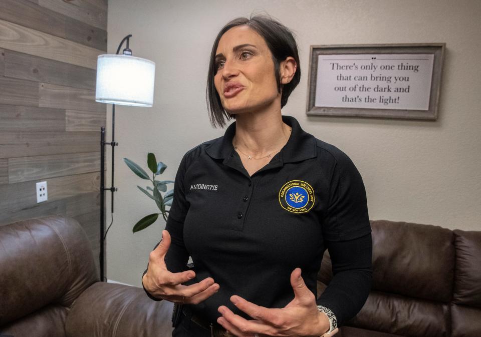 Stockton police organizational wellness unit officer Antoinette Lizardo talks about the new initiative, which aims to meet the mental, physical and spiritual wellness needs of officers and their families on Wednesday, Feb. 22, 2023 in downtown Stockton.