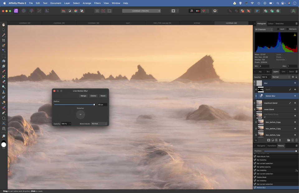 Get the long exposure look in Affinity Photo with multiple exposures