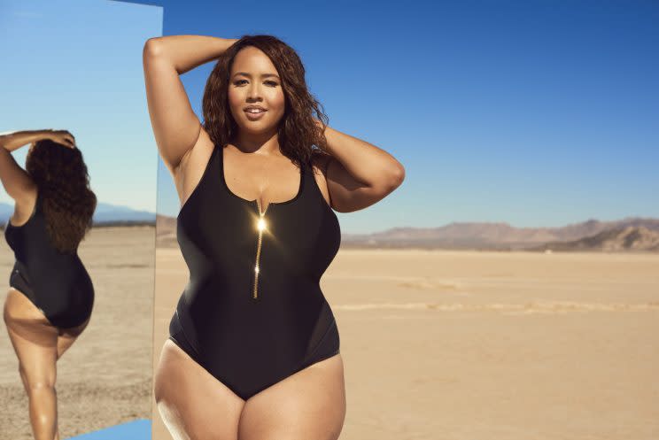 Gabi Gregg models her latest collaboration with Swimsuitsforall, launching online today. (Photo: Ryan Michael Kelly / Swimsuits For All)