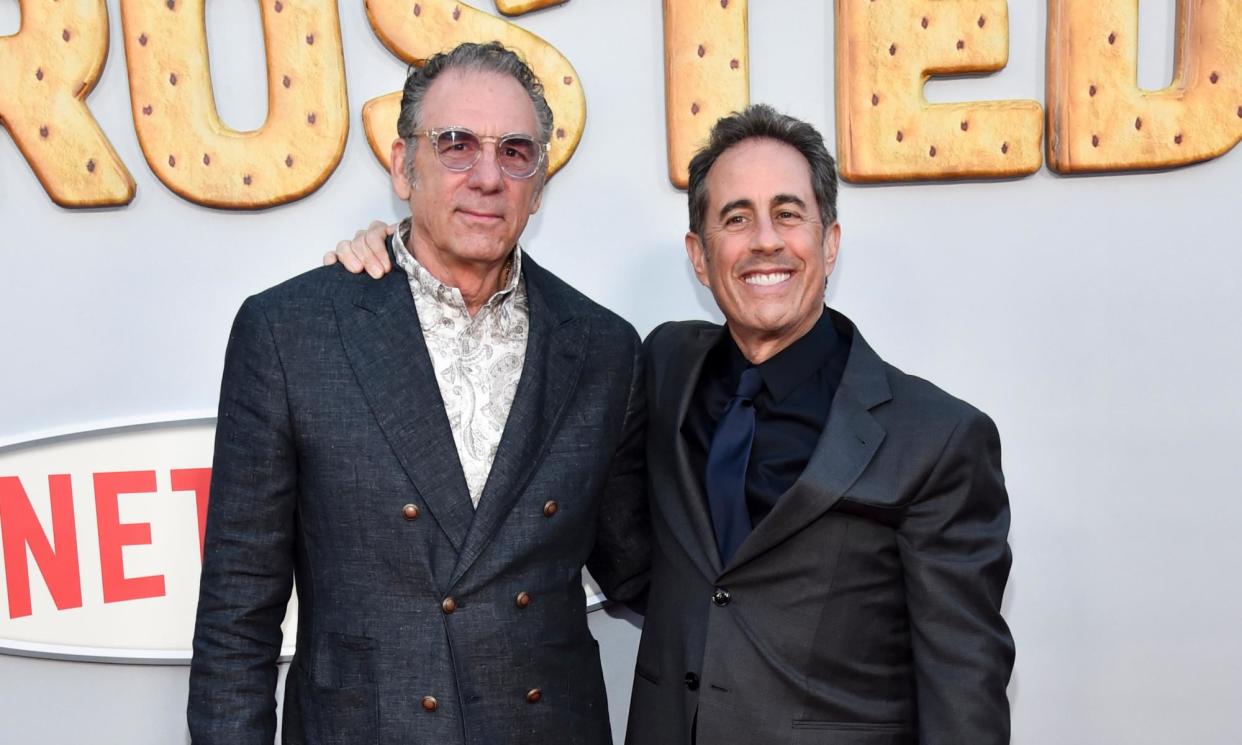 <span>Michael Richards (left) and Jerry Seinfeld at the Los Angeles premiere of Unfrosted on 30 April. Richards, who became famous as Kramer in Seinfeld, has mostly stayed out of the limelight after a racist tirade in 2006.</span><span>Photograph: Alberto Rodriguez/Variety/Getty Images</span>