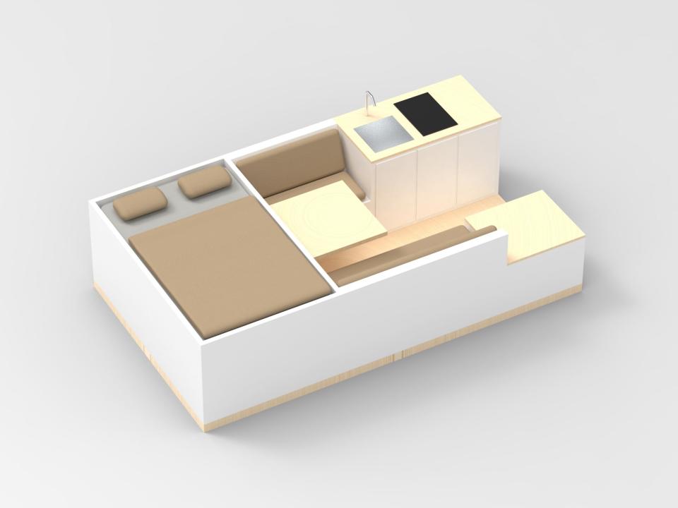 A rendering of the layout inside Grounded's camper van