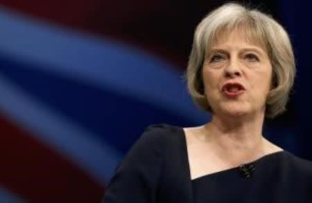 Britain's Home Secretary Theresa May speaks on the third day of the Conservative Party Conference in Manchester northern Britain, October 6 , 2015. REUTERS/Phil Noble