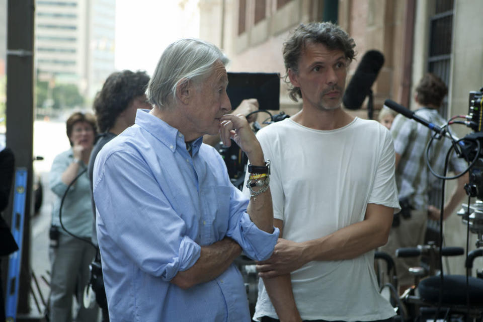 Director Joel Schumacher and director of photography Eigil Bryld on the set of Netflix's "House of Cards."<br><br> <a href="http://tv.yahoo.com/features/top-notch-tv/" data-ylk="slk:More Top-Notch TV;elm:context_link;itc:0;sec:content-canvas" class="link ">More Top-Notch TV</a>
