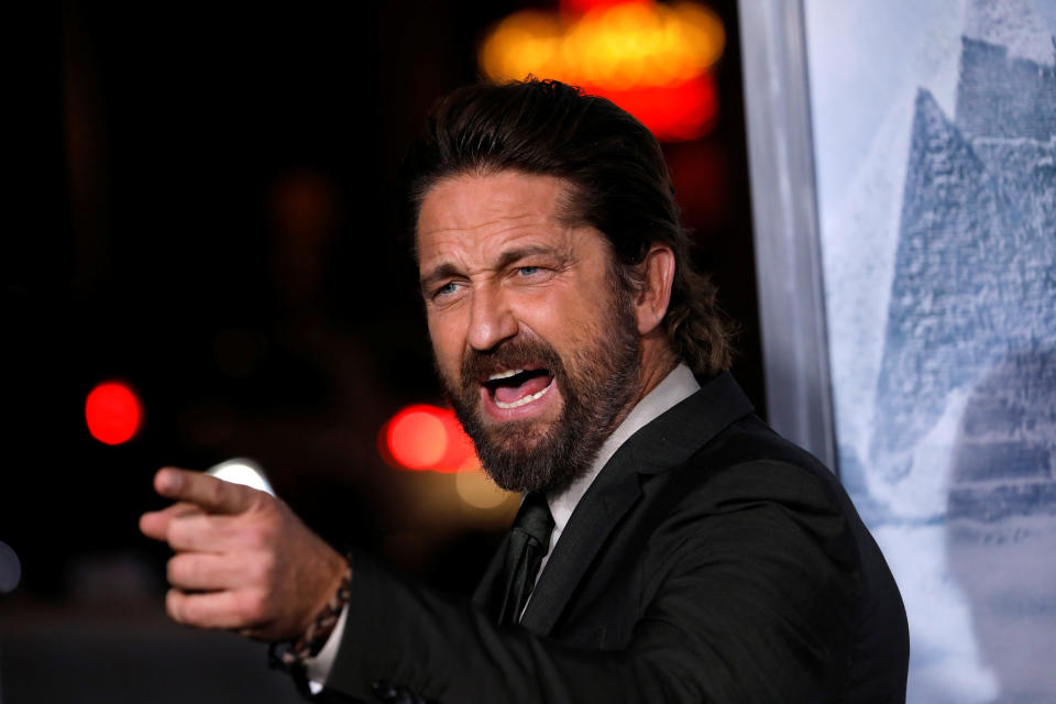 Cast member Gerard Butler poses at the premiere for “Geostorm” in Los Angeles, California, U.S. October 16, 2017. REUTERS/Mario Anzuoni