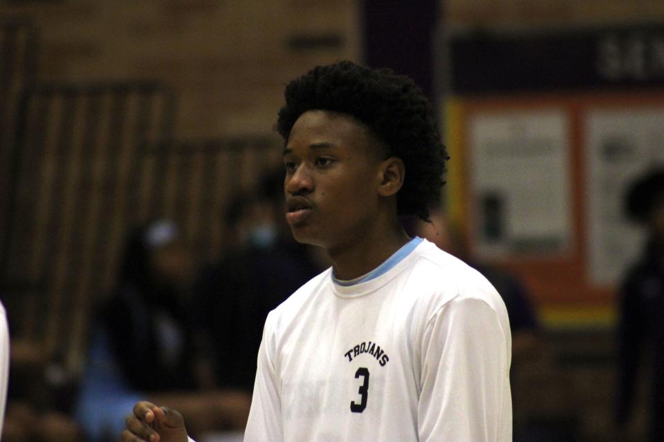 Ribault guard Caleb Williams looks on during warmups before a Gateway Conference boys basketball quarterfinal against Jackson on January 25, 2022. [Clayton Freeman/Florida Times-Union]