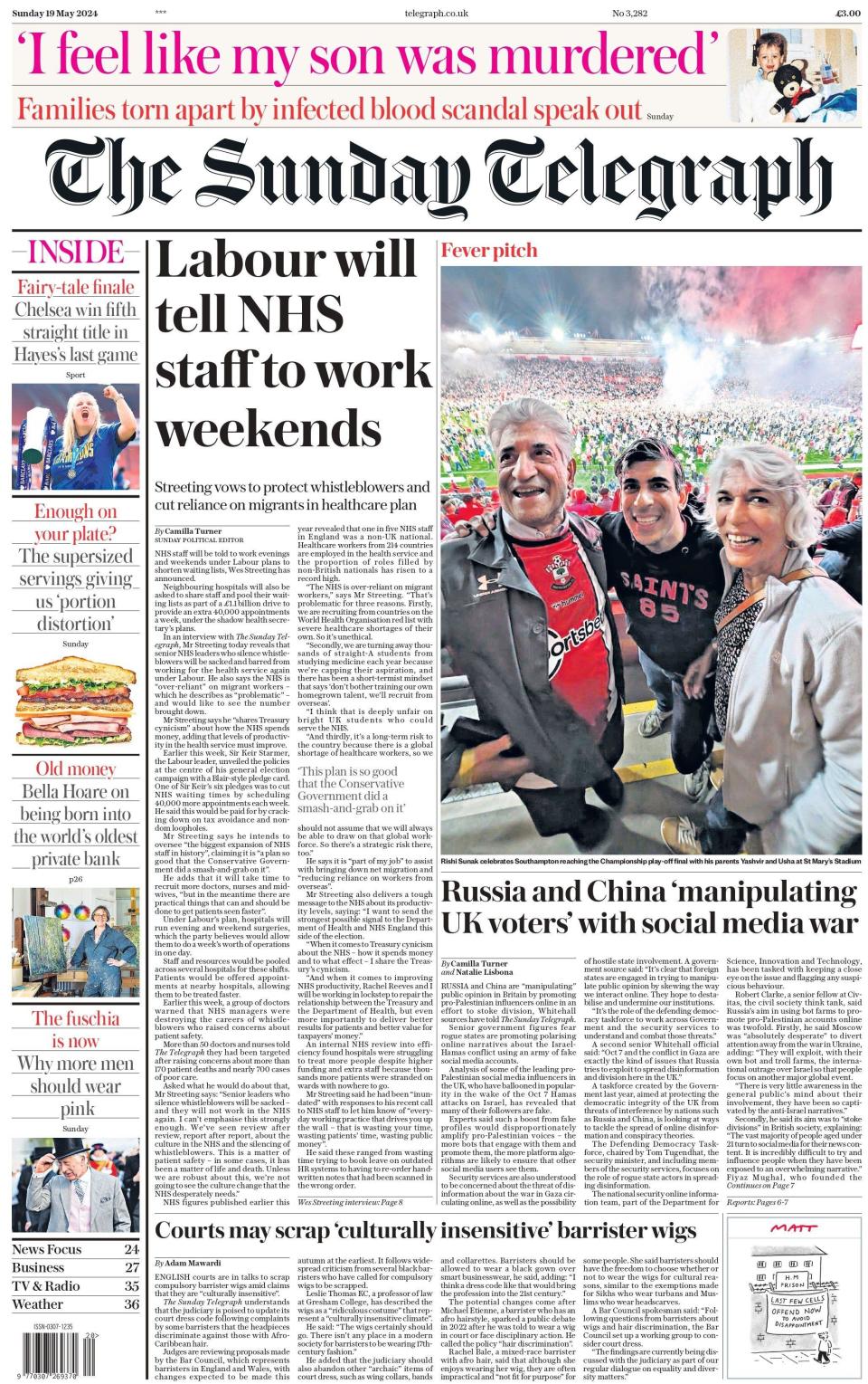 Sunday Telegraph: Labour tell NHS staff to work weekends