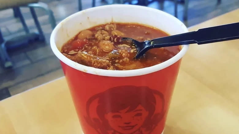 wendy's chili in cup with spoon