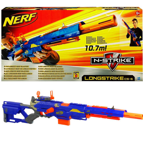 <p class="MsoNormal"><b>Nerf N Strike Longstrike blaster<br></b><br>Buying your child a Longstrike blaster is asking for trouble, and this one is the longest NERF blaster yet, shooting plastic darts up to 35 feet. Don’t say we didn’t warn you.</p>