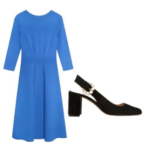 Sculpt knit dress, £395, The Fold; Suede shoes, £260, Camilla Elphick