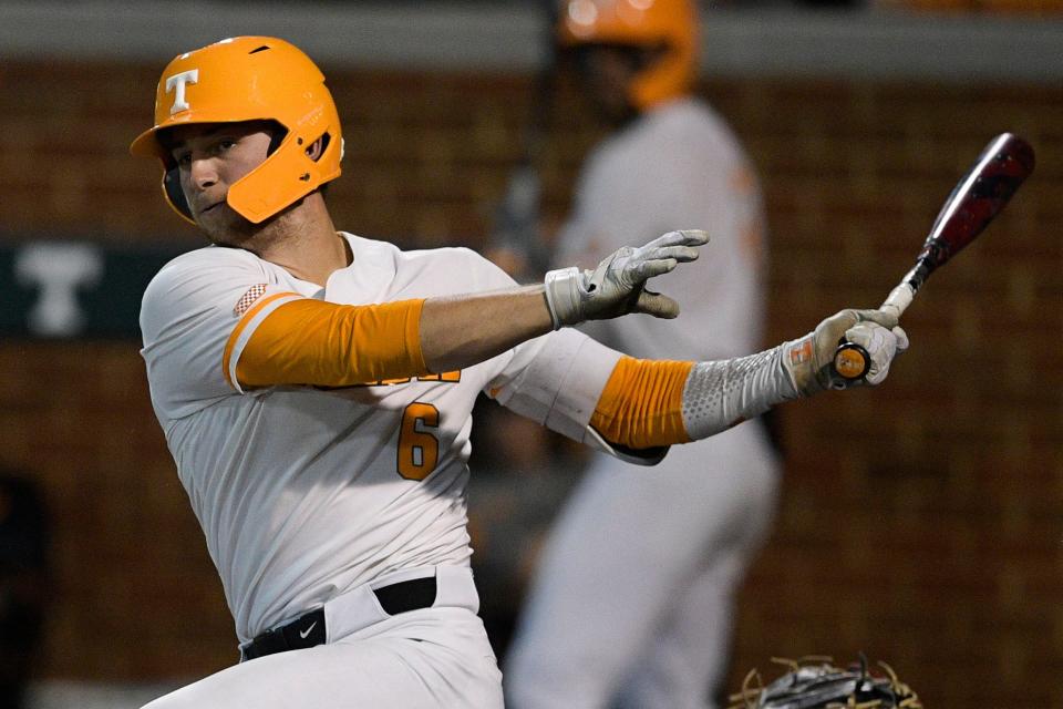 Tennessee catcher Evan Russell during a game in April.