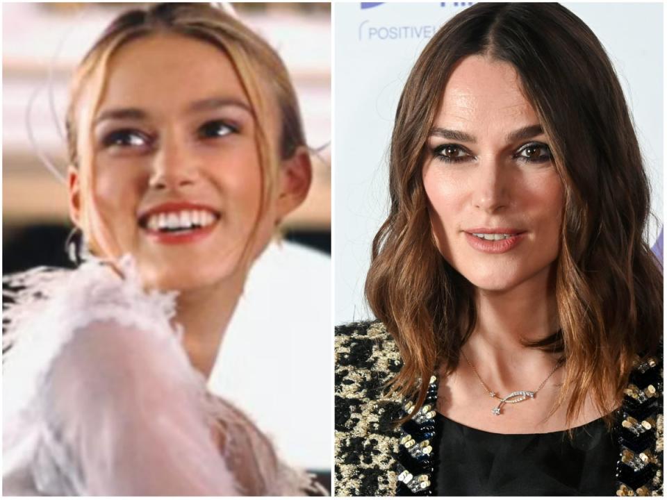 Keira Knightley in ‘Love Actually’ and in 2022 (Universal, Getty)