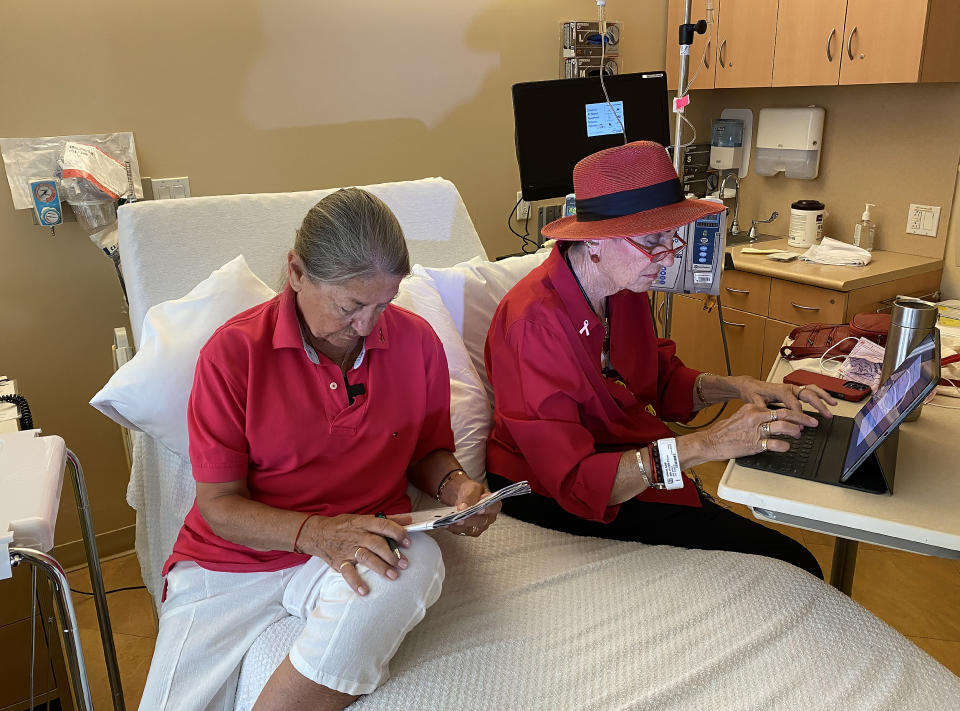 During her chemotherapy, Diane Romano lost her hair and started wearing hats. The staff knew her by her bright red hats.  (Courtesy NYU Langone Perlmutter Cancer Center)