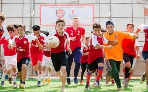 Arsenal Academy Manager Per Mertesacker launches the new training programme at Zaatari camp - Credit: Charlie Forgham-Bailey/Save the Children