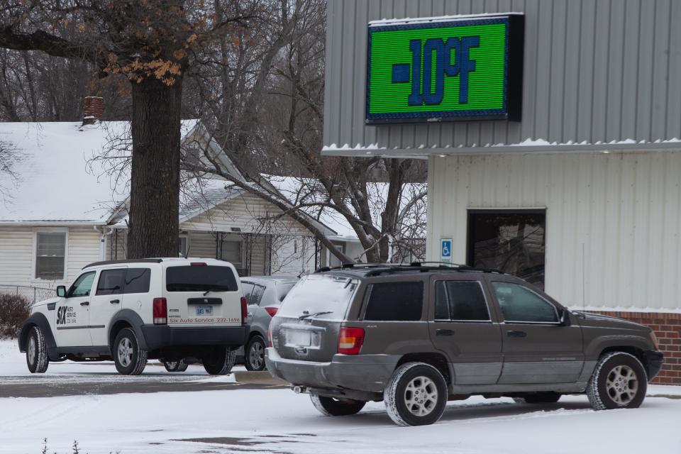 A temperature reading on the Six Auto Service building at 1000 N.W. Topeka Blvd. shows a reading Thursday morning of minus 10 degrees.