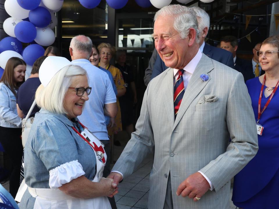 Prince Charles meets hospital staff as he visits Ysbyty Aneurin Bevan to celebrate the 70th Anniversary of the NHS on 5 July 2018: Photo by Chris Jackson/Getty Images