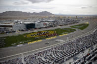 Drivers race in stage two during a NASCAR Cup Series auto race on Sunday, March 5, 2023, in Las Vegas. (AP Photo/Ellen Schmidt)