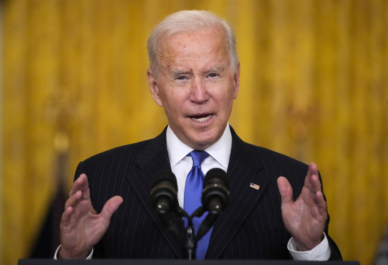 President Joe Biden speaks about supply chain bottlenecks in the East Room of the White House on October 13, 2021 in Washington, DC. (Drew Angerer/Getty Images)