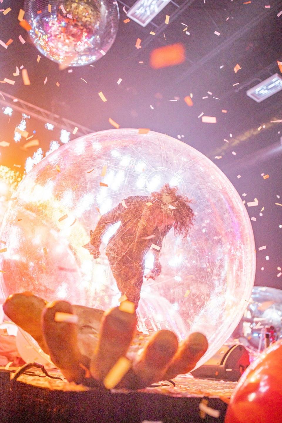 The Flaming Lips frontman Wayne Coyne performs at one of the Oklahoma City band's hometown Space Bubble Concerts at The Criterion.