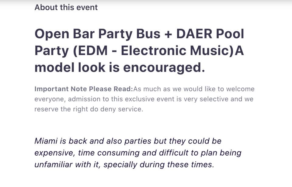 In the description, event organizers included a note that reads, 