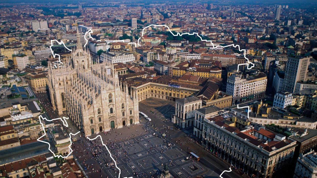 milan with an outline map overlayed on it