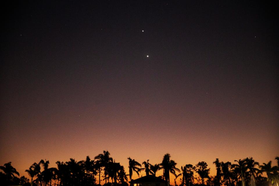 Venus and Jupiter are seen in the western sky over Fort Myers on Sunday, Feb 26, 2023.