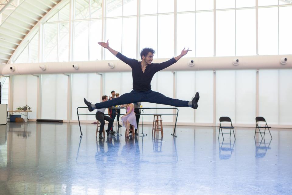 Oklahoma City Ballet dancers rehearse the beloved classic "Fancy Free," which will be presented as part of the company's 2023-2024 season finale, the mixed bill "Shorts."