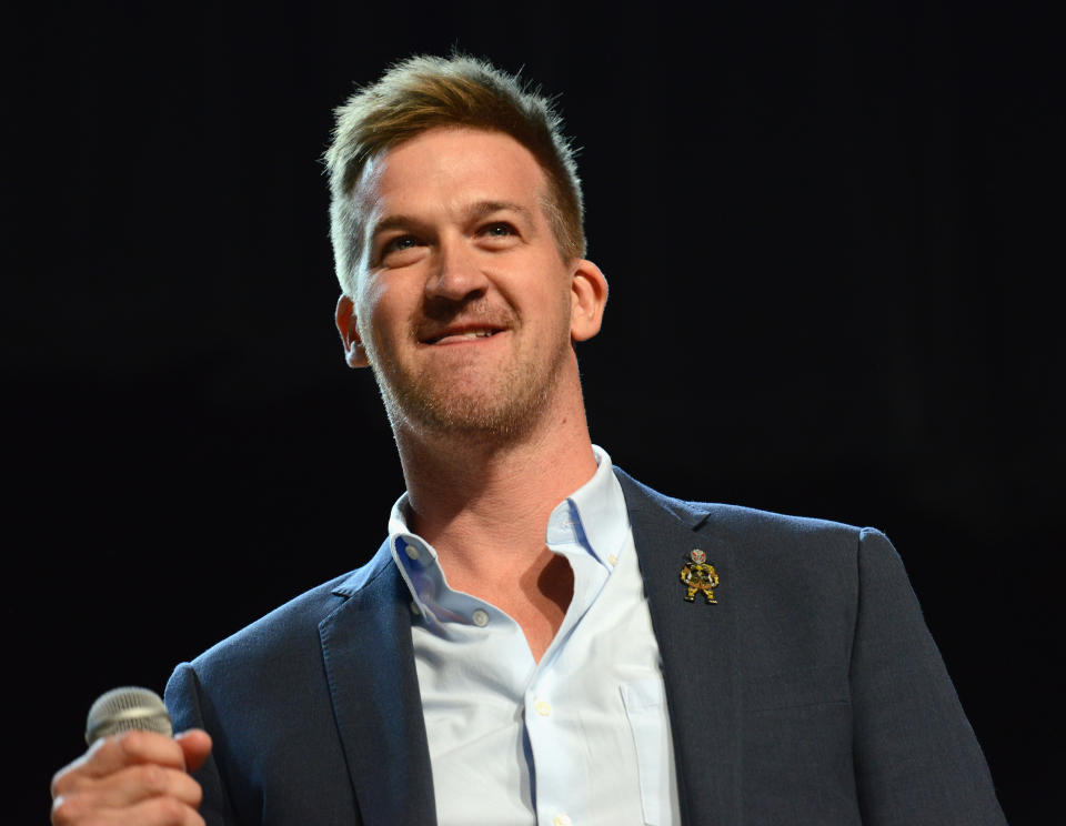 Kenneth Mitchell has died at the age of 49, more than five years after being diagnosed with ALS. (Getty) LAS VEGAS, NV - AUGUST 04:  Actor Kenneth Mitchell speaks at the 'Discovery Panel - Part 2' panel during the 17th annual official Star Trek convention at the Rio Hotel & Casino on August 4, 2018 in Las Vegas, Nevada.  (Photo by Albert L. Ortega/Getty Images)