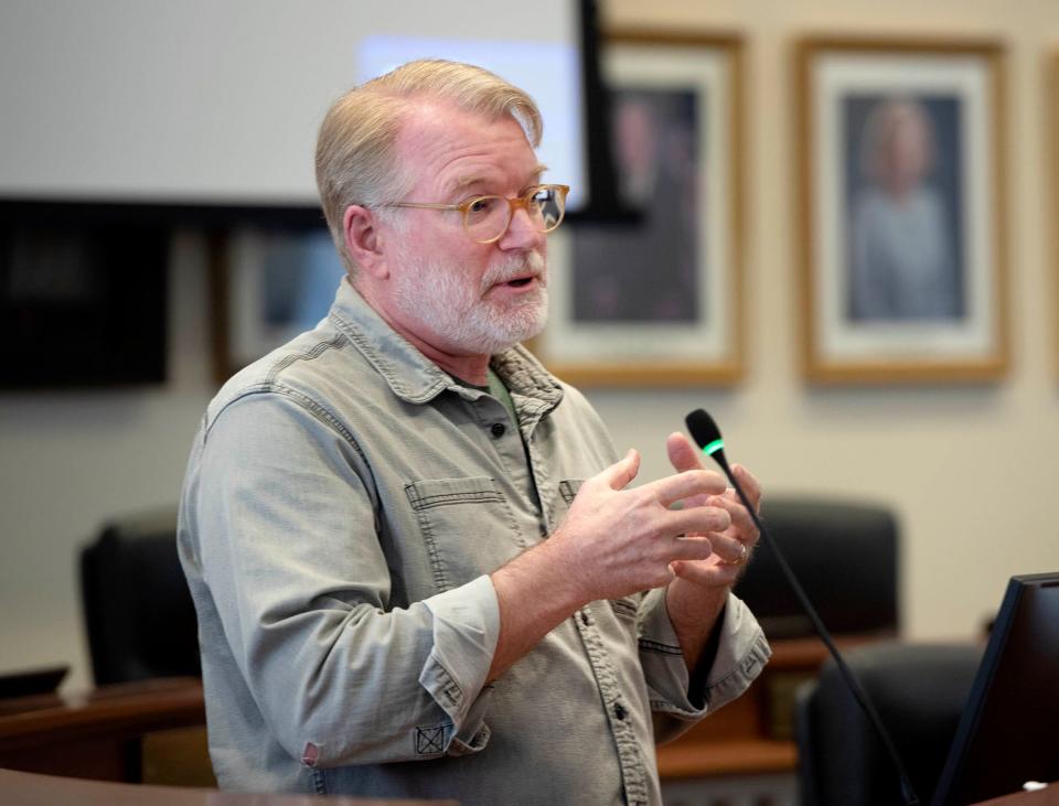 Dr. Bruce Lanphear discusses the effects environmental toxins have on neurological health during "Where have all the songbirds gone?" III at Town Hall on Monday.