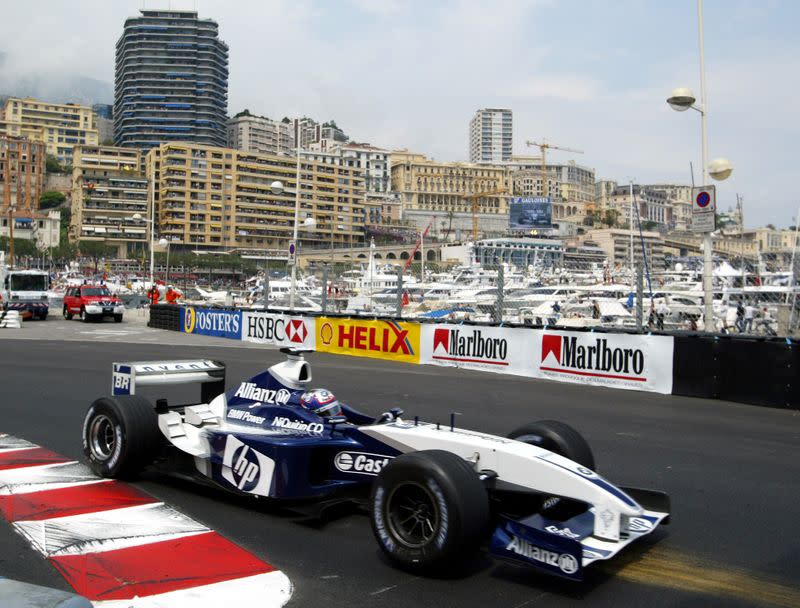 FILE PHOTO: BMW Williams' Juan Pablo Montoya takes a curve en route to his 0.6 second victory over Kimi Raikkonen of McLaren-Mercedes in the Monaco Grand Prix in Monte Carlo.