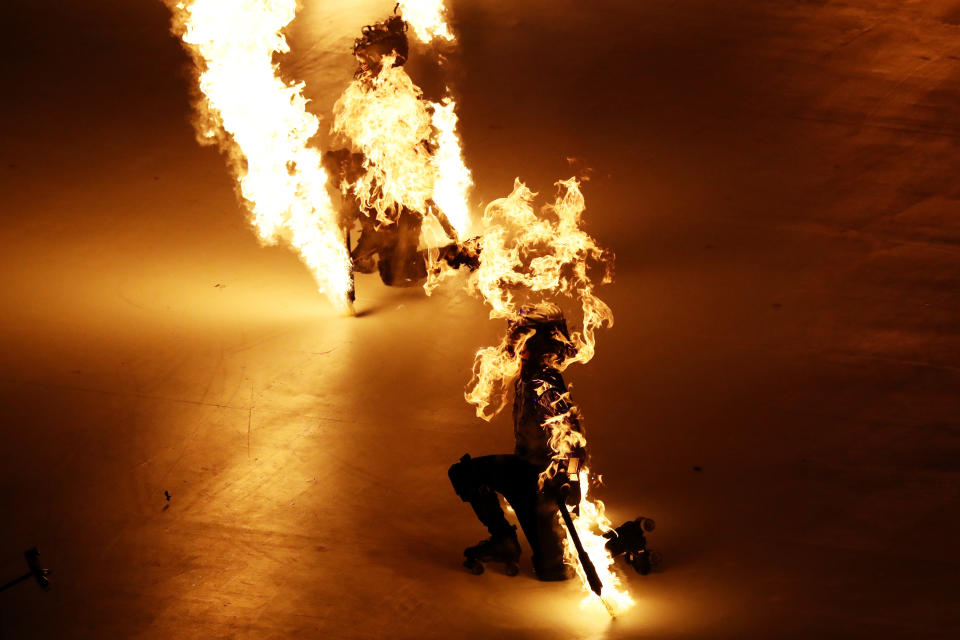 <p>Performers entertain the crowd during the Opening Ceremony of the PyeongChang 2018 Winter Olympic Games at PyeongChang Olympic Stadium on February 9, 2018 in Pyeongchang-gun, South Korea. (Photo by Al Bello/Getty Images) </p>