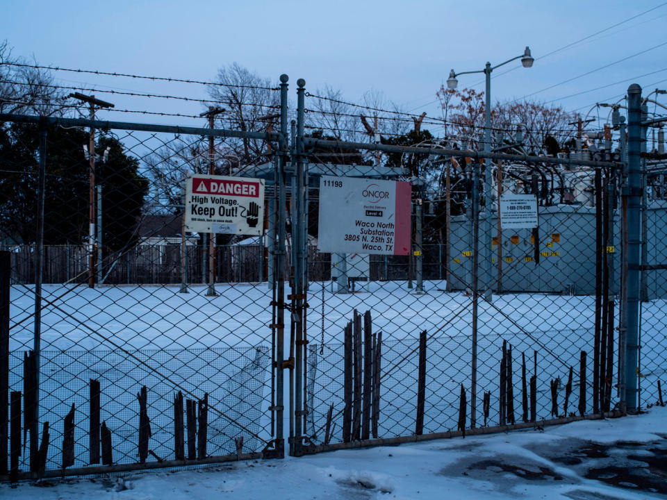 Picture of a snowy power plant. 