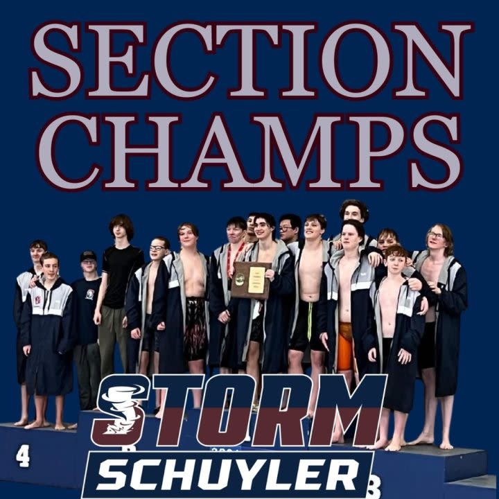 <em>Photo: Watkins Glen Central School District – The Schuyler Storm celebrate a Section IV Class C Championship win.</em>