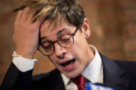 <p>Milo Yiannopoulos announces his resignation from Brietbart News during a press conference, February 21, 2017 in New York City. After comments he made regarding pedophilia surfaced in an online video, Yiannopoulos was uninvited to speak at the Conservative Political Action Conference (CPAC) and lost a major book deal with Simon & Schuster. (Drew Angerer/Getty Images) </p>