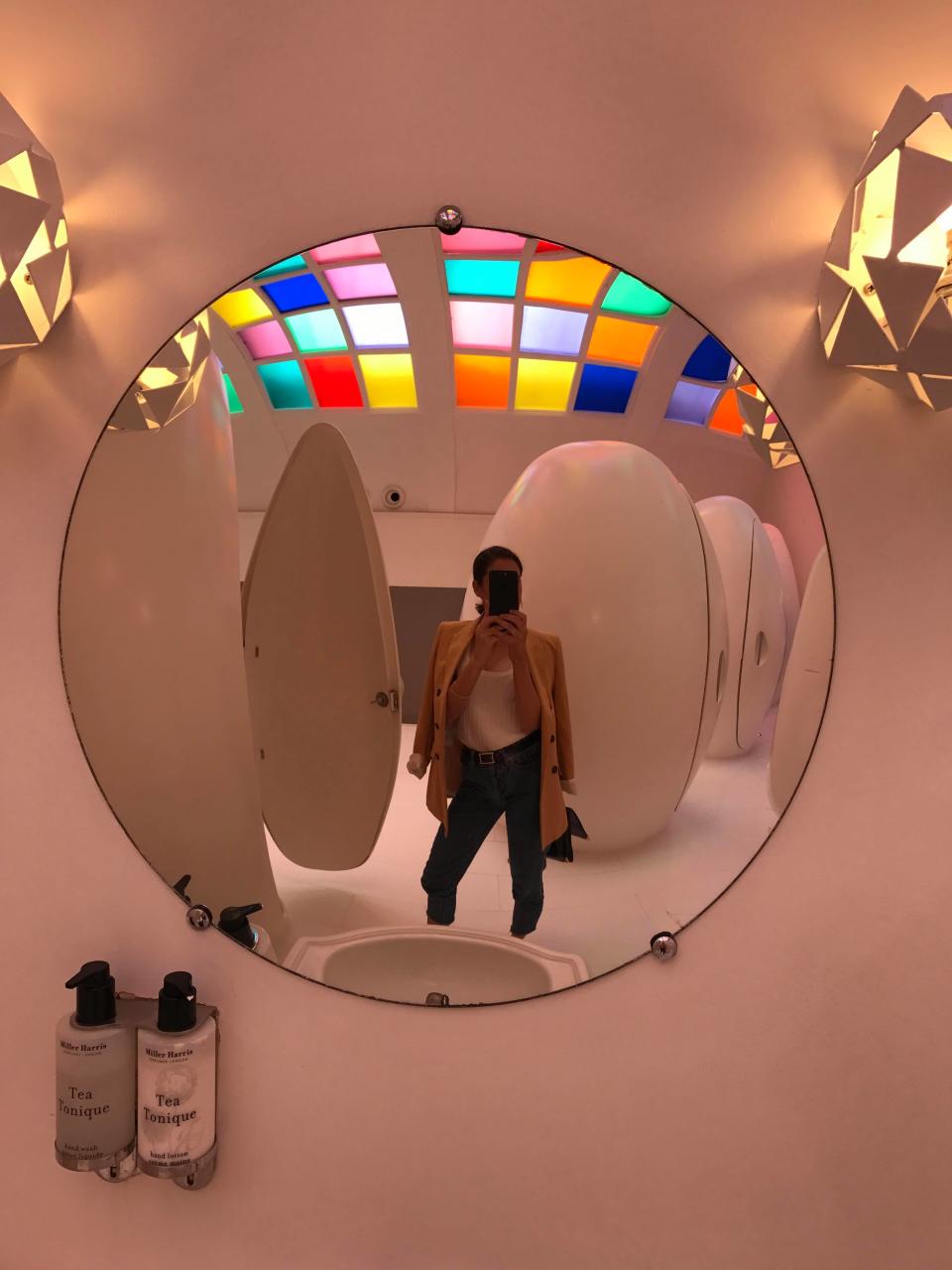 The otherworldly bathrooms provide a weird but wonderful atmosphere for selfies. Although the alien pod-like toilets remind me a tad of a festival. Photo: Yahoo Australia