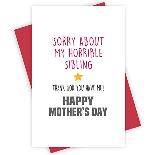 Funny Mother's Day Card, Thank You Gift Greeting Card for Mom, Humorous Sibling Love Card