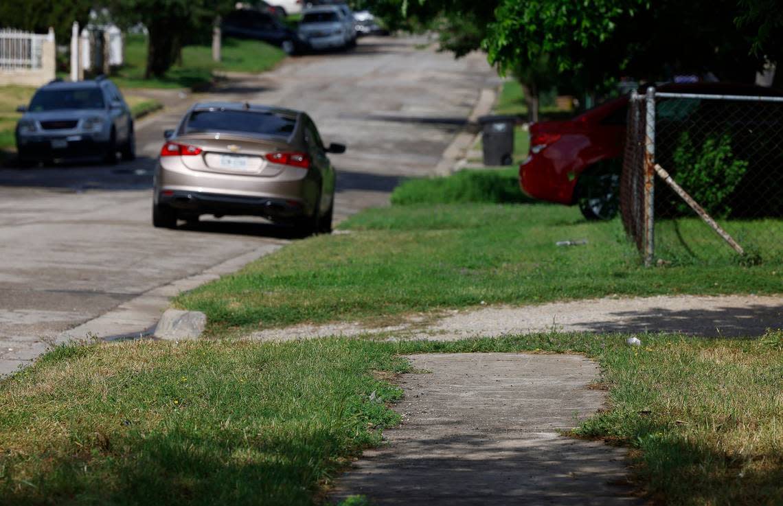 A sidewalk abruptly stops on a block of Kellis Street in the Seminary neighborhood of Fort Worth.