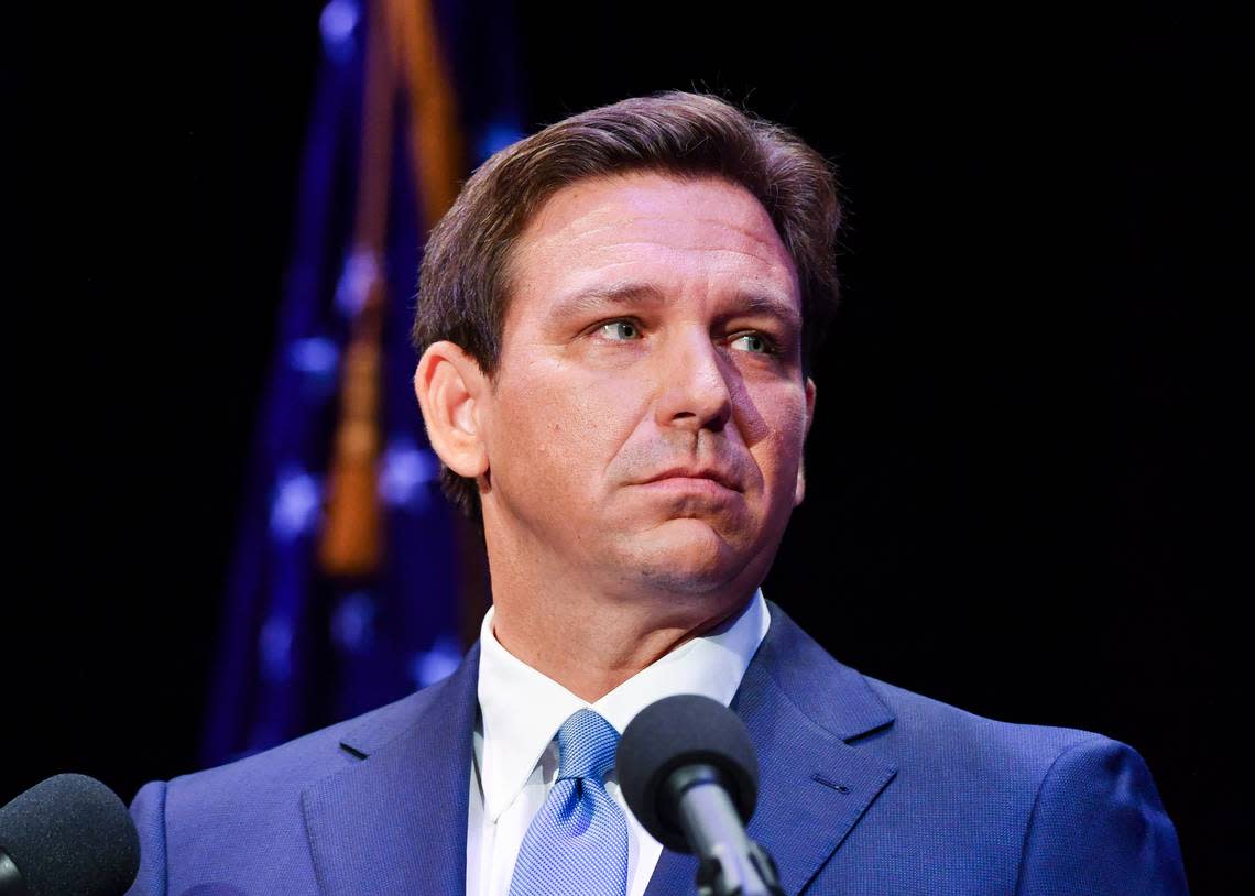 Florida’s Republican Gov. Ron DeSantis and his Democratic opponent Charlie Crist take to the stage for their only scheduled debate in Fort Pierce, Fla., Monday, Oct. 24, 2022.