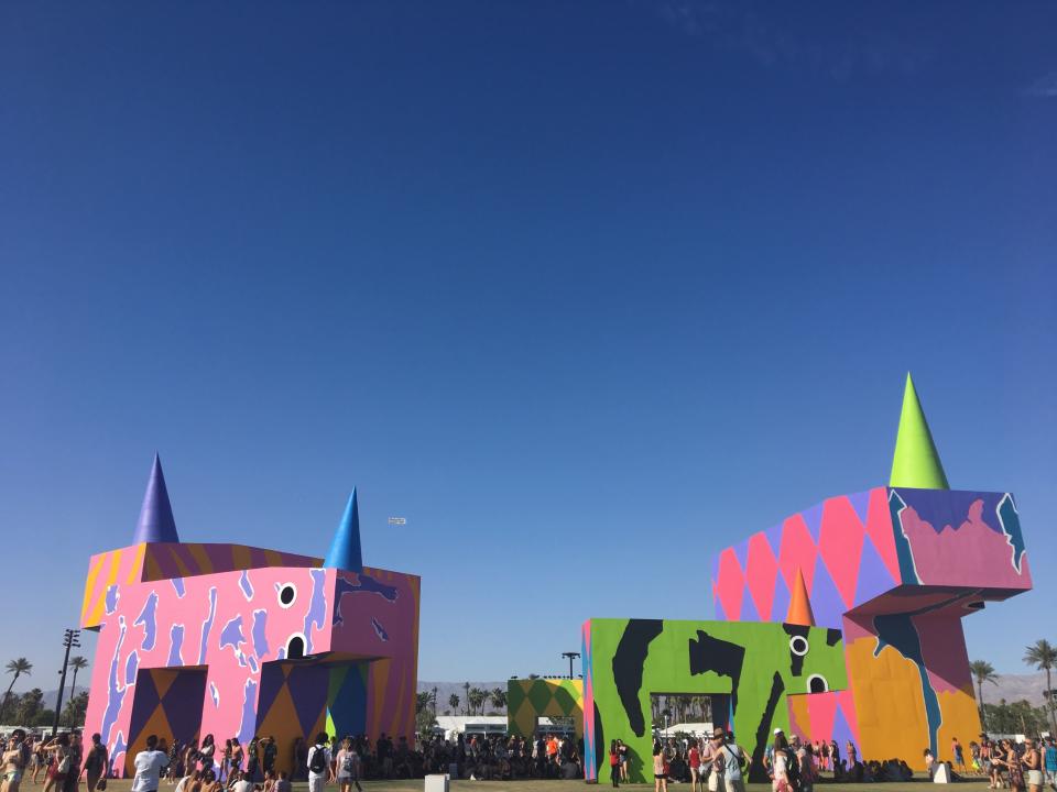 art instillations in colorful patterns at Coachella