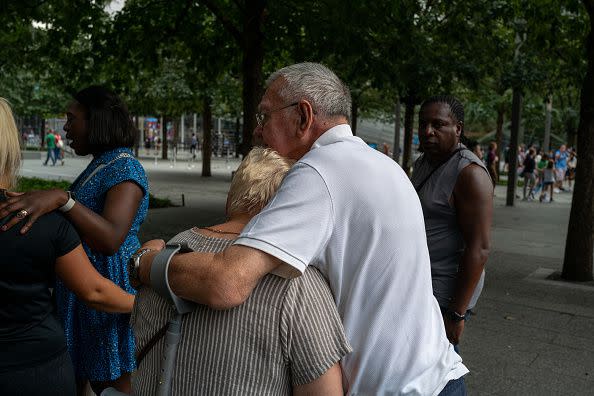 NEW YORK, NEW YORK - SEPTEMBER 10: People visit the 9/11 Memorial and Museum at the Ground Zero site in lower Manhattan as the nation prepares to commemorate the 22nd anniversary of the attacks on September 10, 2023 in New York City. Monday will mark the 22nd anniversary of the September 11 terrorist attacks on the World Trade Center and the Pentagon, as well as the crash of United Airlines Flight 93. In total, the attacks killed nearly 3,000 people and commenced a global war on terror which included American led conflicts in both Iraq and Afghanistan.   (Photo by Spencer Platt/Getty Images)