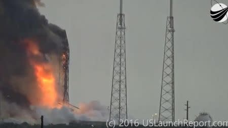An explosion on the launch site of a SpaceX Falcon 9 rocket is shown in this still image from video in Cape Canaveral, Florida, U.S. September 1, 2016. U.S. Launch Report/Handout via REUTERS
