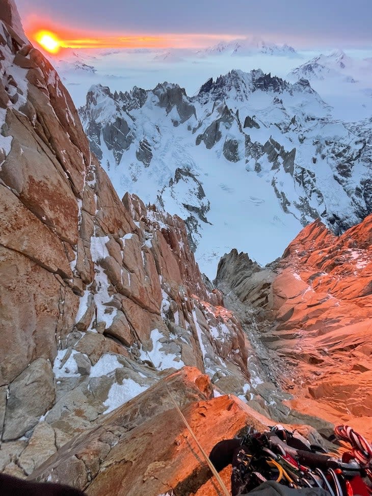 Haley nears the top of the final fifth-class pitch on his successful ascent of the Supercanaleta.